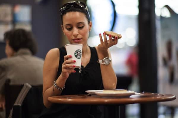 lady drinking starbucks coffee